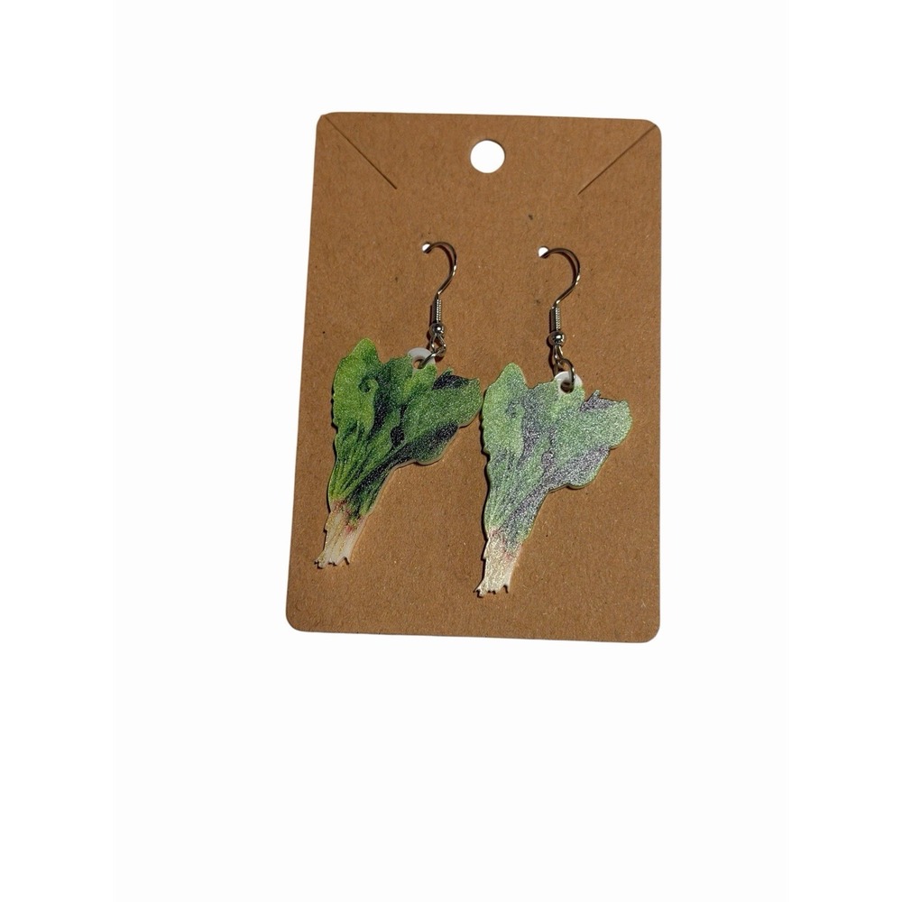 Handmade‎ Lettuce Leaf Drop Earrings Green Vegetable Foodie Garden Jewelry
